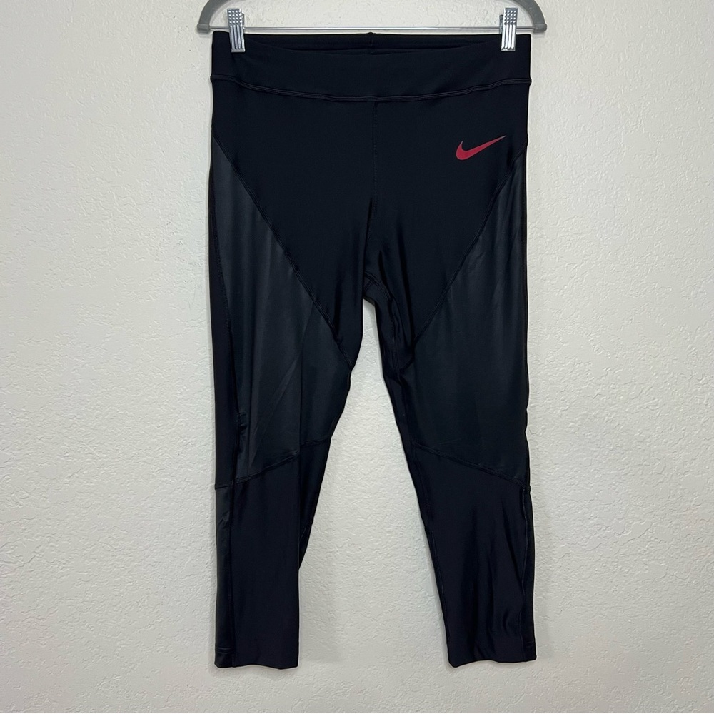 NIKE Women’s Size Large Cropped Running‎ Workout Yoga Leggings Drawstring Swoosh